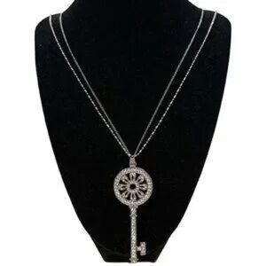 Dazzling Silver Key Pendant Necklace